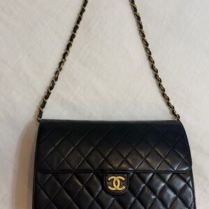 Chanel Black Quilted Shoulder Bag with Gold Accents
